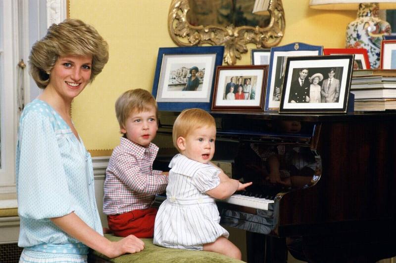 Diana, Princess of Wales with her sons, Prince William and P