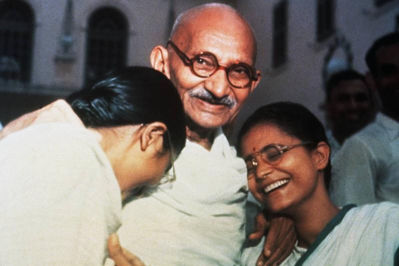 Mahatma Gandhi Laughing with Granddaughters