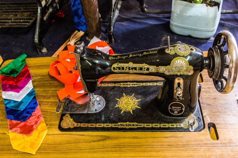 A foot-treadle Singer sewing machine in the National Institute of the Thirteen Arts in Thimphu