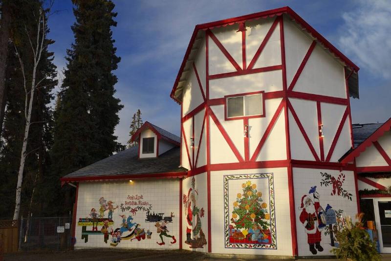 The Santa Claus House at SantaLand North Pole Alaska with Christmas scene tiles