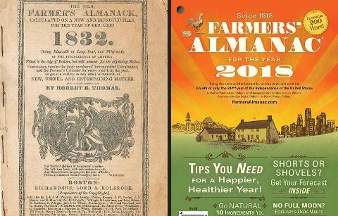 Farmer's Almanac from 1832 and 2018. 