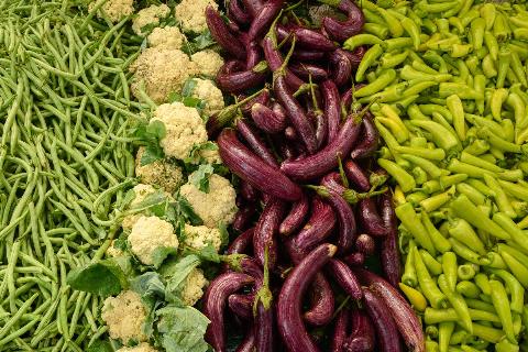 Different vegetables in a grocery store. 
