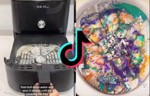 Screenshots from two cleaning TikTok videos.