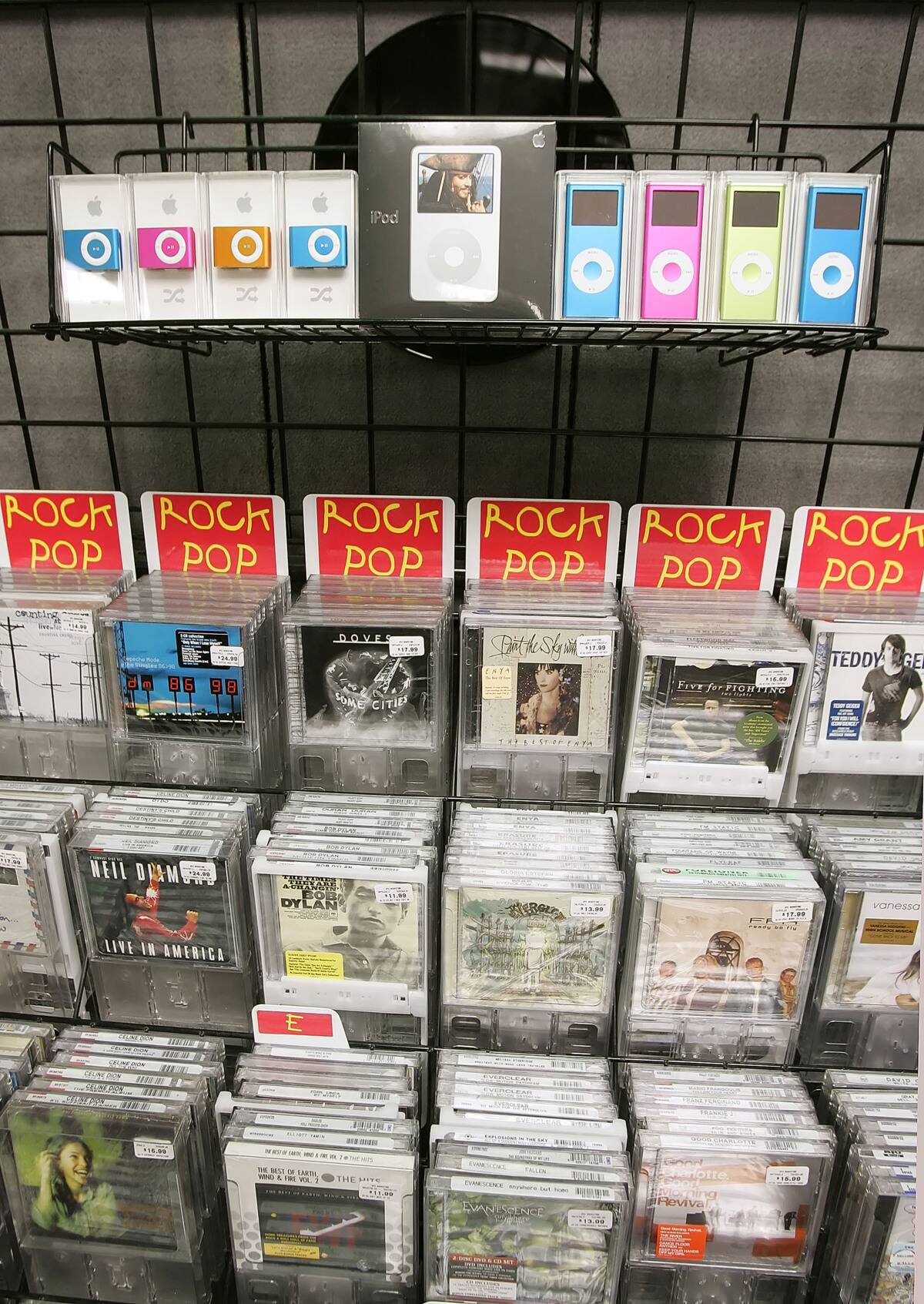 Apple iPod's and compact discs are arranged at the BYU Books