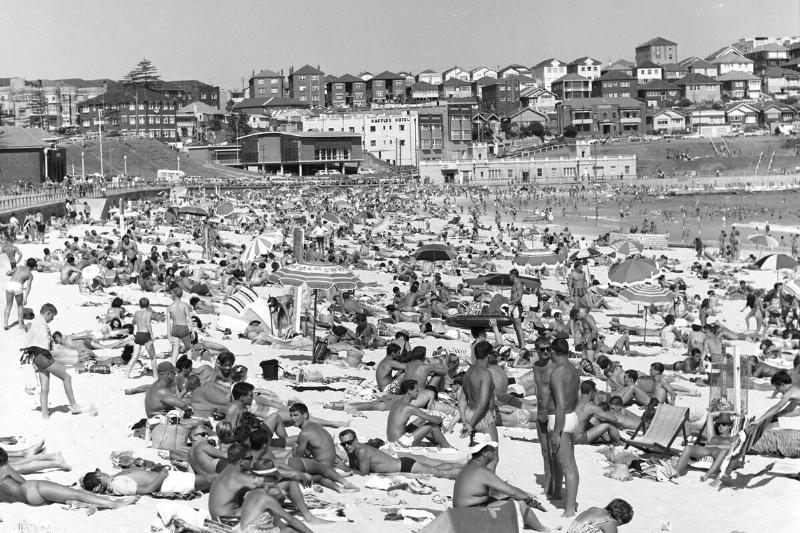 Beachgoers on Bondi Beach in New South Wales
