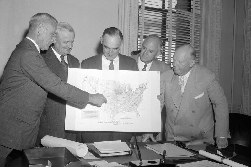 Committee on Highway Construction Displaying a Map of United States