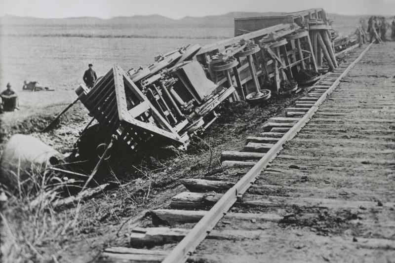 Derailed Train during American Civil War, Manassas, Virginia, USA, by Andrew J. Russell, early 1860's