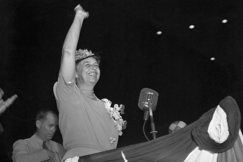 Eleanor Roosevelt Waves To Delegates.
