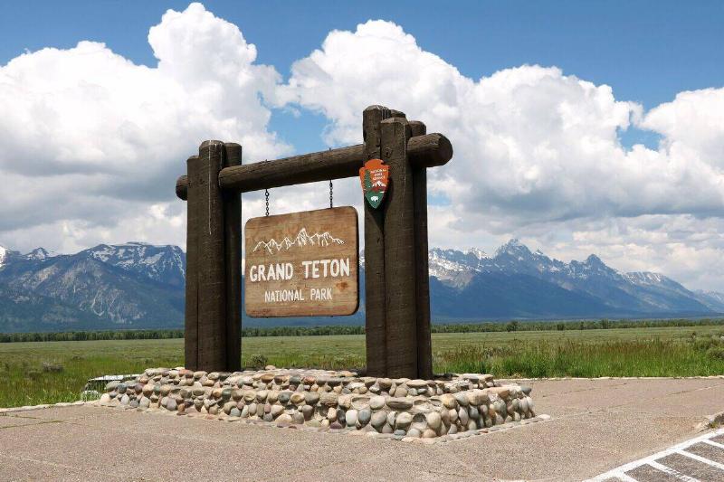 Entry sign for Grand Teton National Park Wyoming