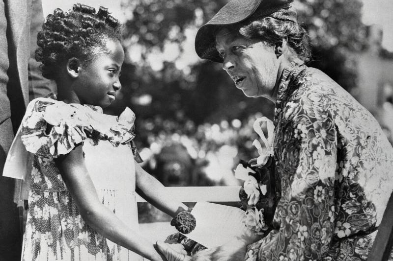 First Lady Eleanor Roosevelt Conversing with Young Girl