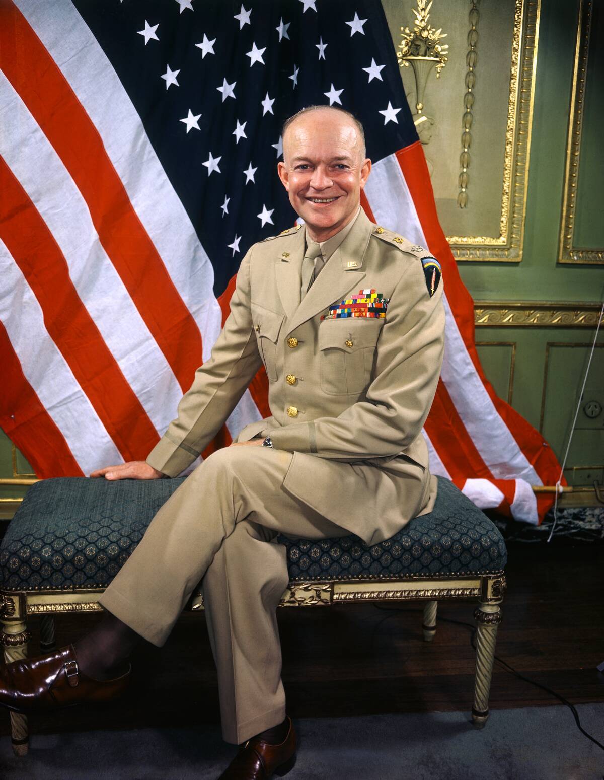 General Dwight D. Eisenhower Posing near American Flag