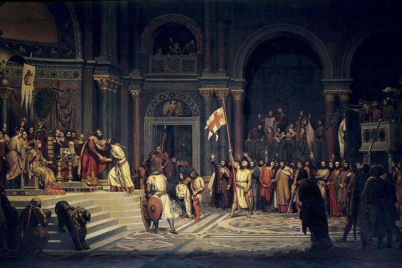 Godfroy of Bouillon making a act of allegiance to the Byzantine by Alexandre Hesse