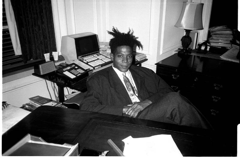 Jean - Michel Basquiat at the surprise birthday party for Susanne Bartsch at the Rainbow Roof, at Steven Greenberg's office, 30 Rockefeller Plaza