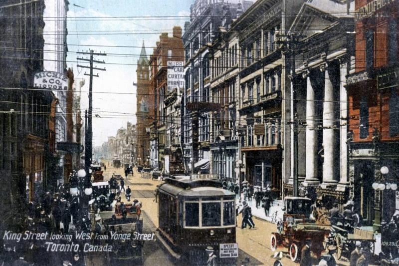 Looking west along King Street, Toronto, Canada, c1900s.