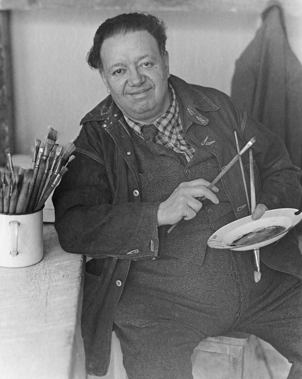 Mexican Painter Diego Rivera Holding Paintbrushes