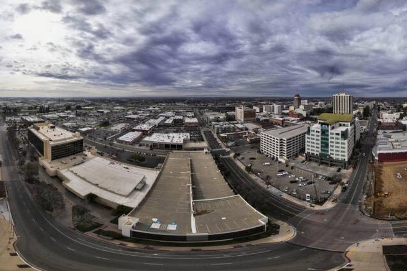 Panoramic aerial view of Fresno California skyline