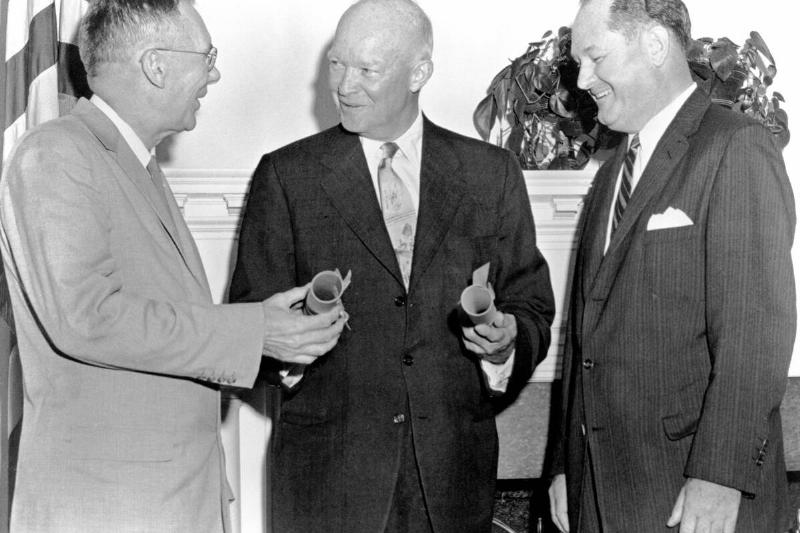 President Eisenhower With Hugh Dryden And T. Keith Glennan