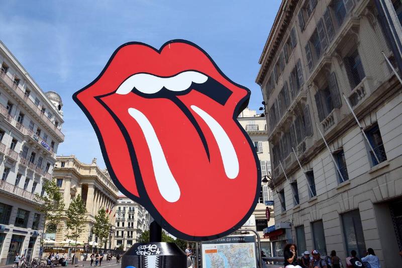 Rolling Stones rock band logo seen along Canebière Street...