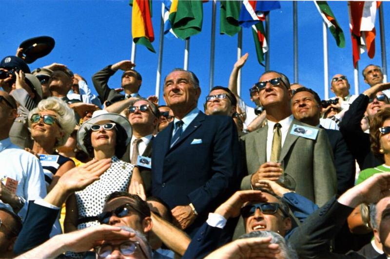 Spiro Agnew And Lyndon Johnson Watch The Apollo 11 Lift Off