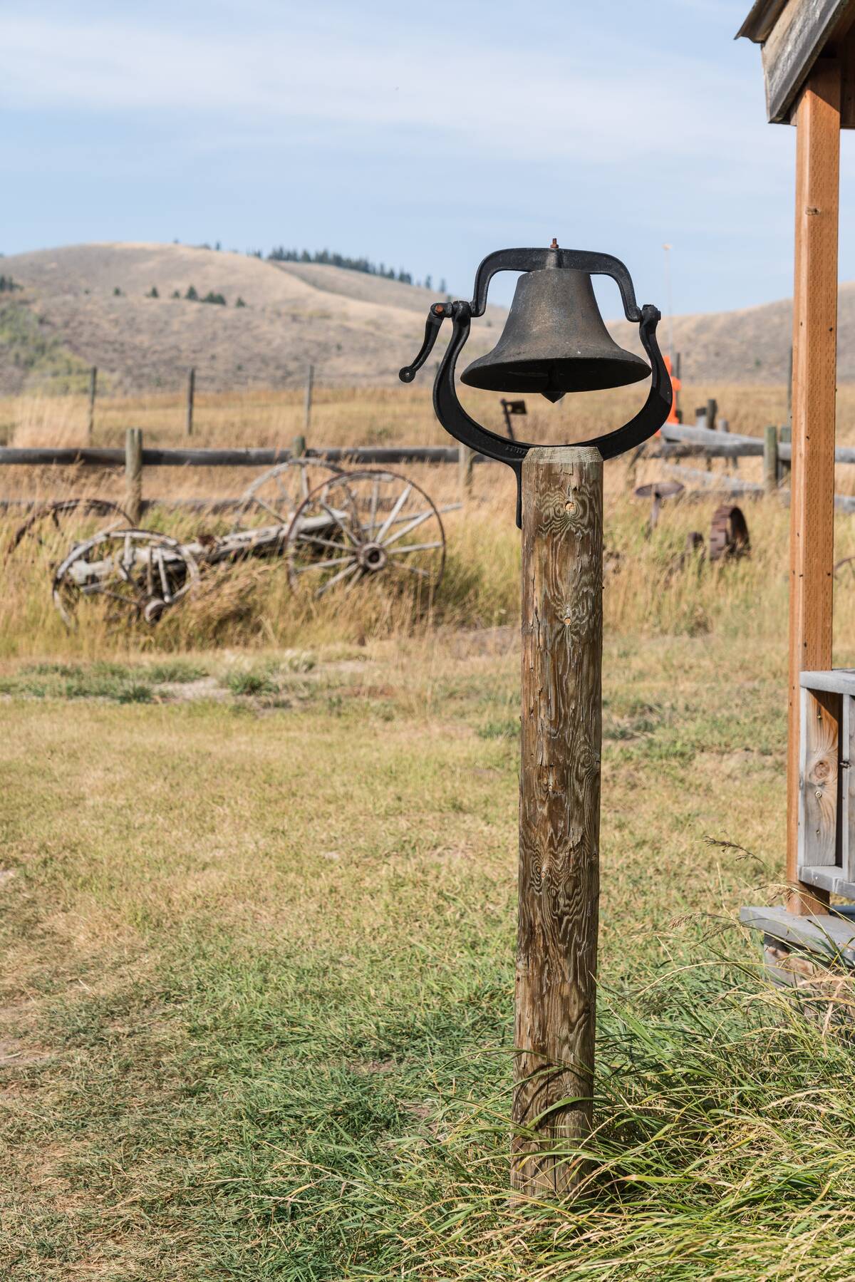 The cast iron bell of the old Henry school house, now part of a private museum on a ranch in Idaho.