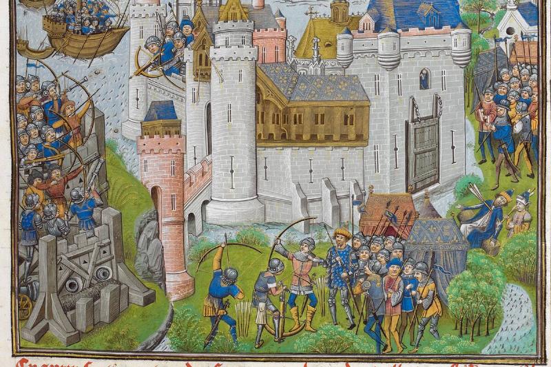 The Siege of the Castle of Mortagne, near Bordeaux, in 1377 (aus Recueil des croniques d'Engleterre