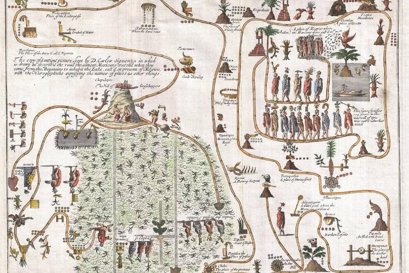 1704, Gemelli Map of the Aztec Migration from Aztlan to Chapultapec