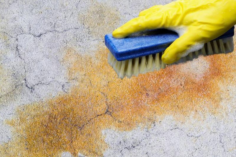 Hand cleaning rust stain. 