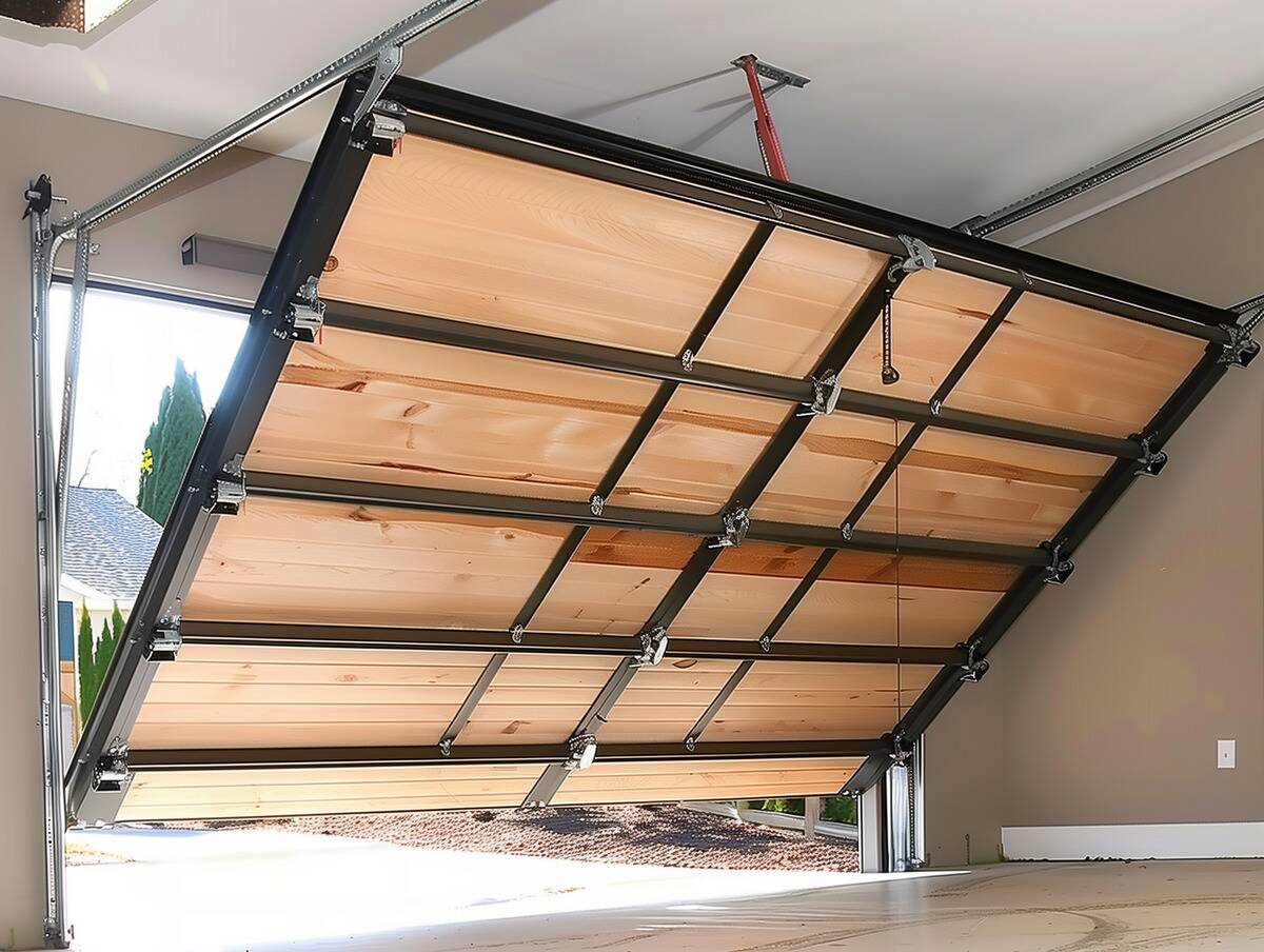 Tilt-up retractable garage doors.