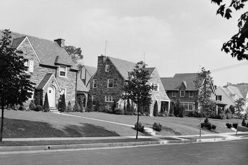 A row of houses in suburban area