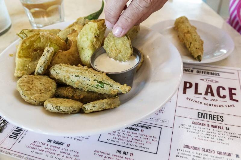 Athens, Georgia, The Place No. 229 Refined Southern Fare restaurant, fried okra pickles, side dish