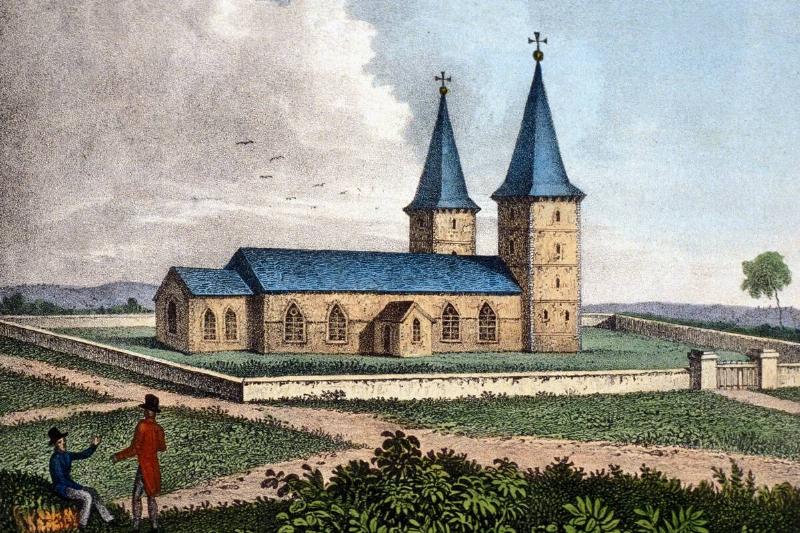 Australia Lithographs / engravings from the 19th century Church of the penal colony Paramatta / New South Wales - colored lithograph - Early 19th century