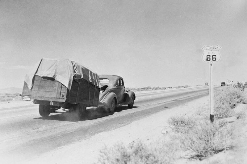 Automobile Pulling Trailer on Route 66