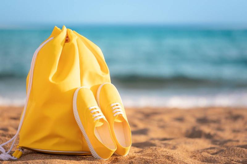 Beach bag and sneakers. 