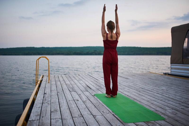 Woman practicing yoga poses.
