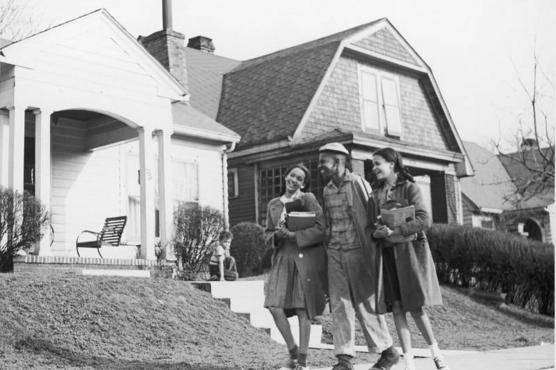 Black Teenagers Walking With Schoolbooks, 1950s.