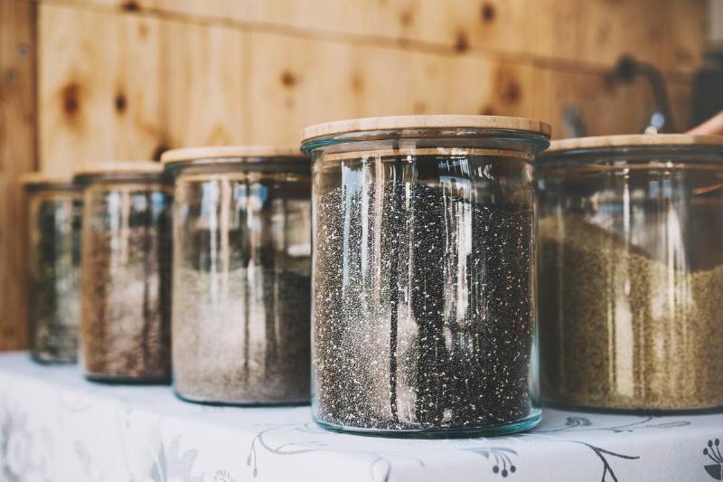 Seeds in airtight jars.