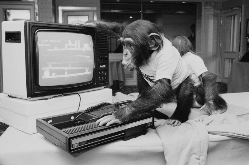 Chimp with a ColecoVision Console