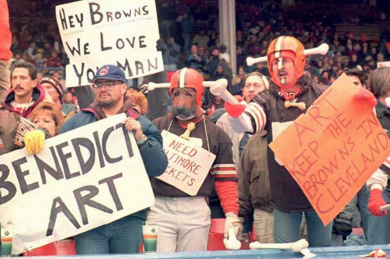 Cleveland Browns fans, some dressed in the team's