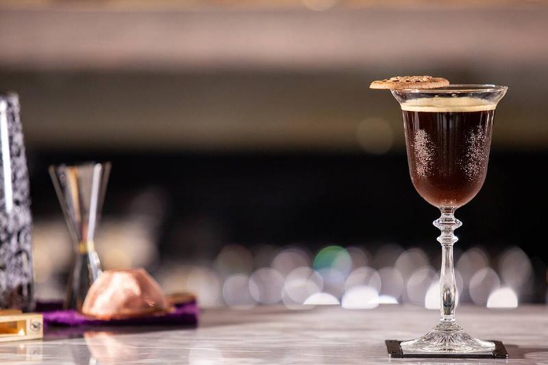 Coffee cocktail on luxury lounge bar counter.