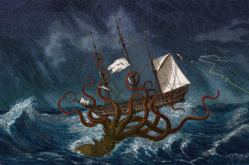 'Giant Squid Attacking Ship'