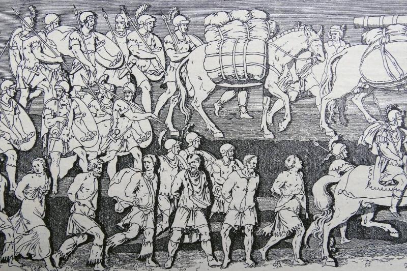 Goth prisoners in a triumphal procession of Emperor Theodosius.