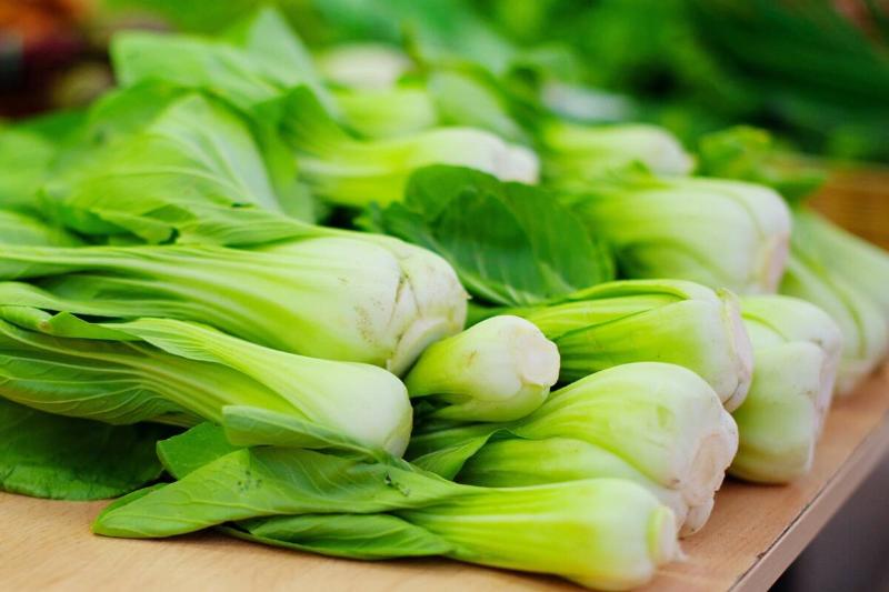 Pak Choi on a cutting board. 