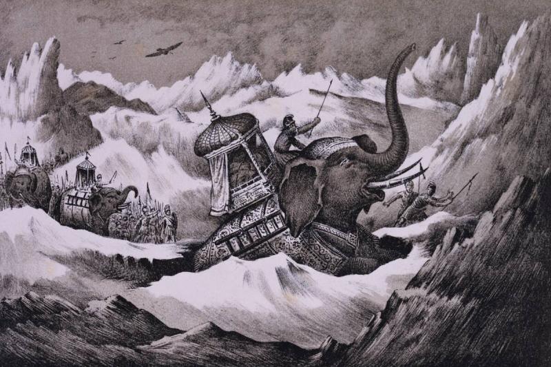 Hannibal and his war Elephants Crossing the Alps