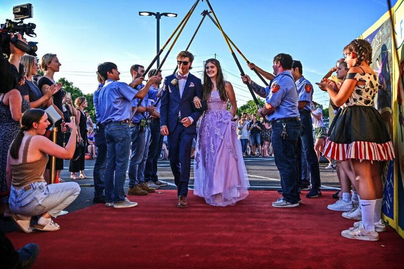 High school senior arrive at prom on Long Island