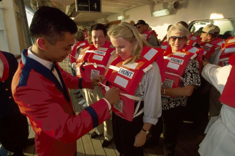 Italy, Cruise ship, passenger lifeboat drill