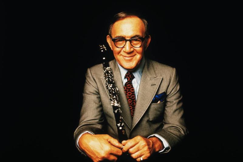 Musician Benny Goodman Holding His Clarinet