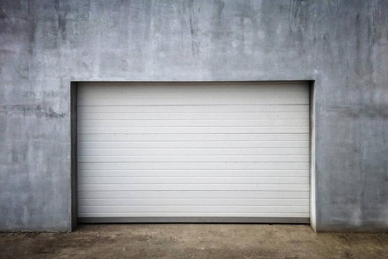 Roll-up garage door. 