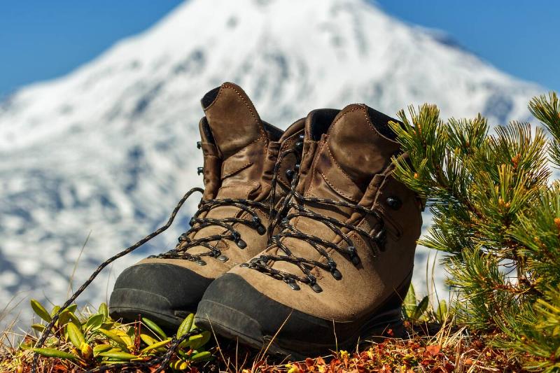 Hiking boots outside. 