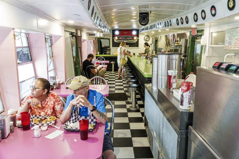 Palatka, Florida, Angel's Dining Car, oldest diner in state, interior with customers eating