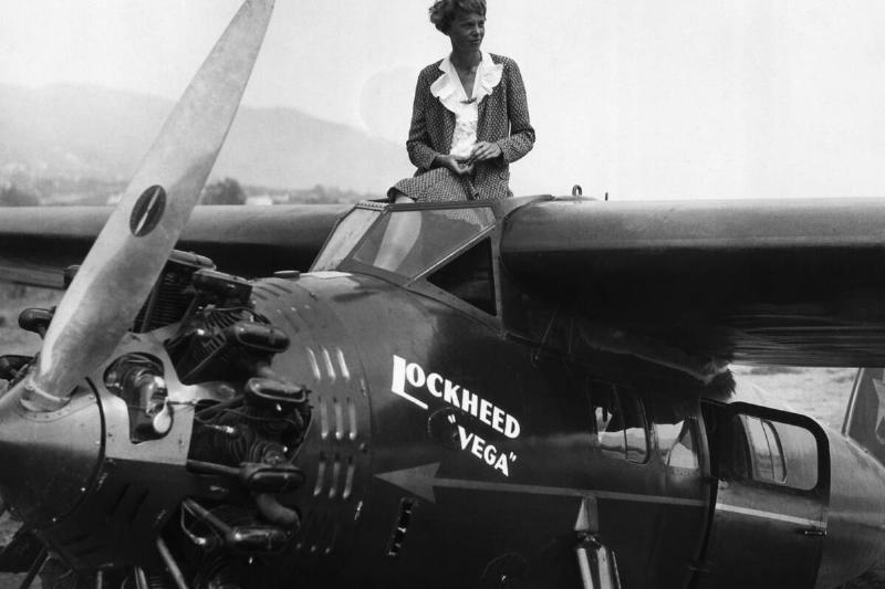 Pilot Amelia Earhart on Lockheed Vega Airplane